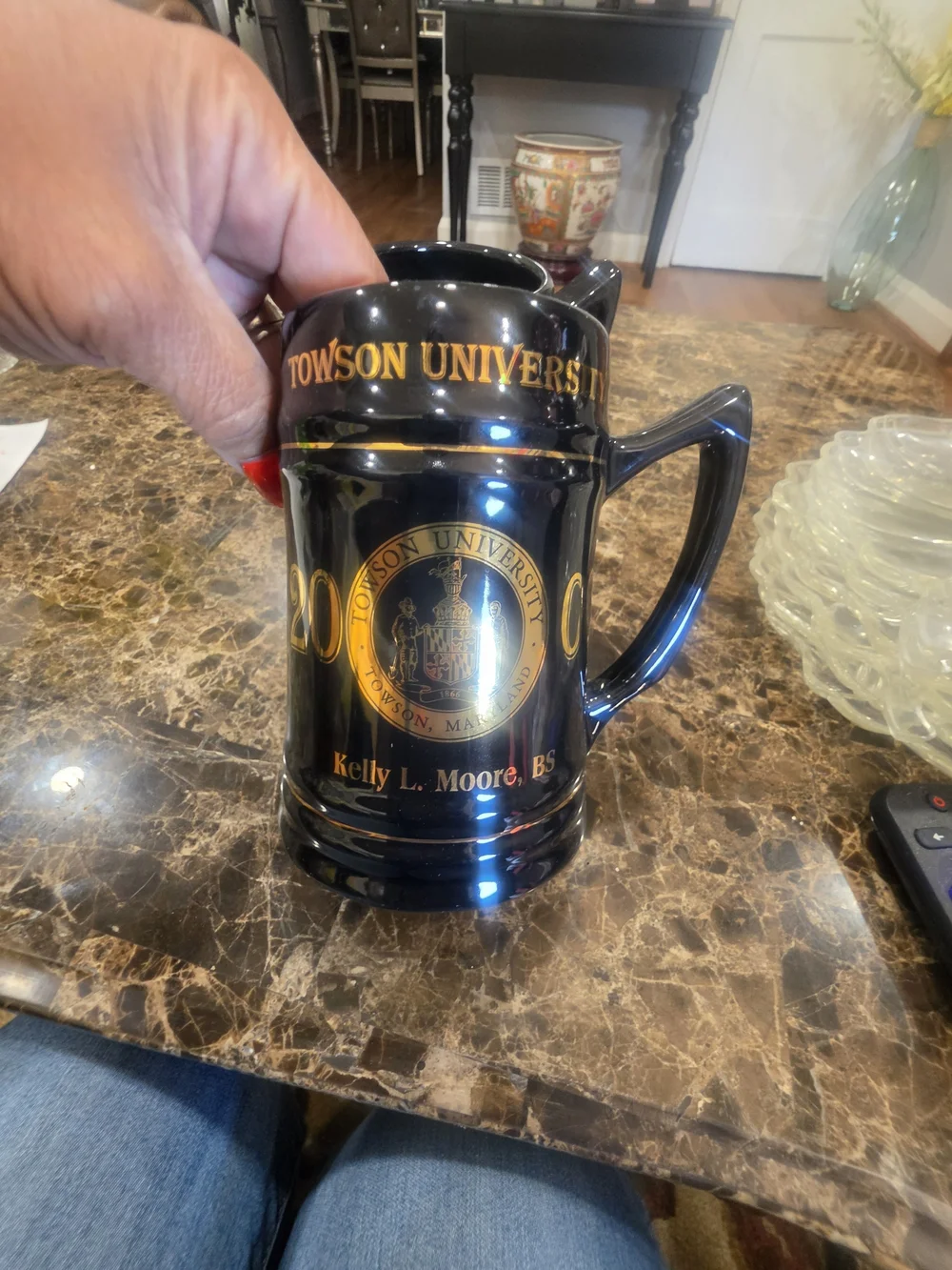 Source Unknown Black and Gold Towson University Ceramic Mugs